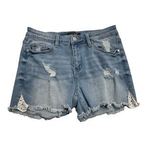 Judy Blue Mila Mid Rise Crochet Detail Denim Shorts Womens 29